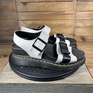 Dr Martens Womens Size 8 Slip On Romi Crackle White Black Platform Sandals